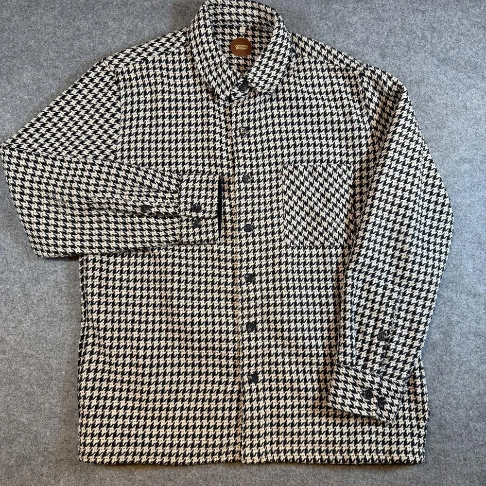 Common People Jacket Mens Large Black Houndstooth Tweed Button Front Overcoat